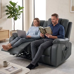 HOMCOM Canapea Reclinabilă Electrică 2 Locuri 135° cu Masaj și Încălzire, Material cu Aspect de Piele, Gri Închis | Aosom Romania