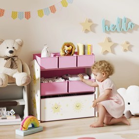 AIYAPLAY Mobilier de depozitare pentru copii cu 3 niveluri, raft pentru jucării cu 6 cutii textile detașabile, roz | Aosom Romania