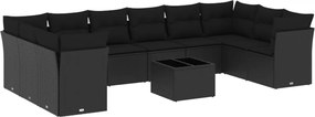 vidaXL Set canapele de grădină cu perne, 11 piese, negru, poliratan