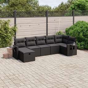 3263811 vidaXL Set canapele de grădină cu perne, 7 piese, negru, poliratan