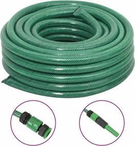 vidaXL Furtun de grădină cu set de racorduri, verde, 0,75", 30 m, PVC