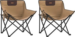vidaXL Scaune de camping cu buzunar, pliabile, 2 buc., maro