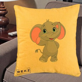 Perna Decorativa Pui de Elefant Kawaii, 40x40 cm, Galben, Husa Detasabila, Perna Inclusa, BEKZ®