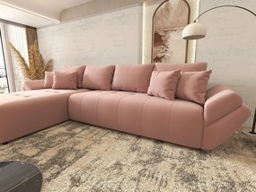 Colțar extensibil dumonde cu ladă de depozitare si sezut confortabil din spuma high-density, Berlin XL Royal Roz 350x185 cm