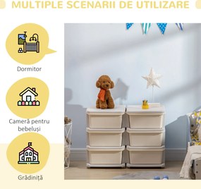 HOMCOM Comodă cu 6 Sertare pentru Copii 3-6 Ani cu Margini Rotunjite, din PP Crem, 75x37x56.5 cm | Aosom Romania