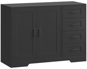 HOMCOM Sideboard, Cufăr, stil modern, 4 sertare, 1 dulap, 105 x 40 x 76 cm, Negru | Aosom Romania