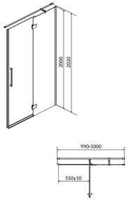 Usa sticla dus batanta 100x200 cm Cersanit Crea, profil crom, montare dreapta Dreapta, 1000x2000 mm