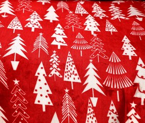 Set lenjerie cocolino CHRISTMAS TREES rosu + cearsaf Cocolino microplus cu elastic SOFT 180x200 cm alb, pat dublu