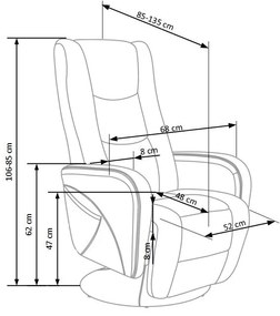 Fotoliu recliner cu functie de masaj Pulsar 2 stofa gri H106 cm