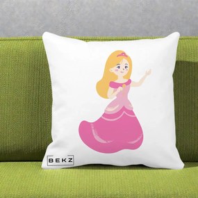 Perna Personalizata Printesa Roz cu Microfon, 40x40 cm, Alba Mata, Husa Detasabila, Perna Inclusa, BEKZ®