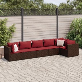 3308109 vidaXL Set mobilier de grădină cu perne, 6 piese, maro, poliratan