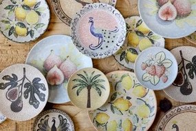 Tavă pentru servire din ceramică cu model mozaic și motiv lămâi, H2,8/D26,5 cm, melon &amp; crem, „Chartres”