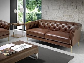 Canapea 2 locuri din piele naturala capitonata Cowhide leather brown