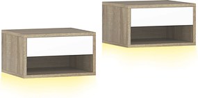 HOMCOM Set 2 Noptiere Suspendate cu LED RGB Integrat și Reglabil prin Aplicație, 37x32x21 cm, Alb Imitație Lemn | Aosom Romania