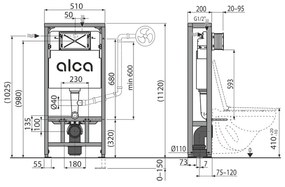 Rezervor WC incastrat, Alcadrain, Solomodul, pentru instalari uscate in gips-carton, sustinere proprie