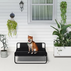 PawHut Pat Ridicat pentru Câini, Pat de Camping pentru Câini și Pisici cu Tetieră, Material Texteline Respirabil, pentru Interior și Exterior, 106 x 81 x 33 cm, Negru | Aosom Romania