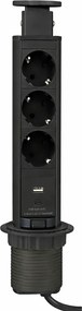 Priză încorporabilă în blat Lift Box Design Light, 3 prize Schuko, USB A + C, negru, D: 60 mm Plastic, Negru, D:60 mm