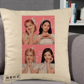 Perna Personalizata K-pop BLACKPINK Colaj Roz, 40x40 cm, Bej, Husa Detasabila, Perna Inclusa, BEKZ®