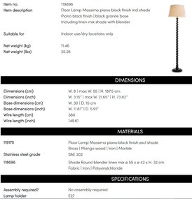 Lampa de podea LUX, Lemn, Tesatura, Negru, Massimo