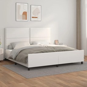 3125531 vidaXL Cadru de pat cu tăblie, alb, 200x200 cm, piele ecologică