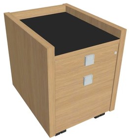 Comodă mobilă Verno 47 x 60 cm cu sticlă, 2 sertare, stejar deschis / negru
