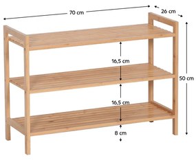 Suport pentru pantofi, 3 rafturi, bambus, KRENO