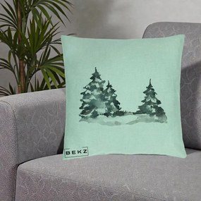 Perna Decorativa Brazi Inzapeziti Acuarela, 40x40 cm, Verde Menta, Husa Detasabila, Perna Inclusa, BEKZ®