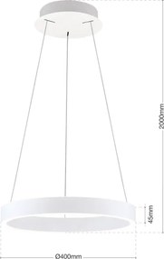 Orion - Pendul LED dimabil pe cablu KOLK, LED/40W/230V, 2700/3000/4000K, Ø 40 cm, alb