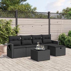 3263781 vidaXL Set mobilier de grădină cu perne, 6 piese, negru, poliratan