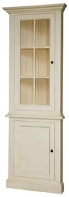 Vitrina de colt, alb, din lemn masiv, aspect rustic, Ficelle