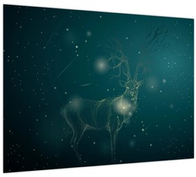 Tablou pe sticlă - Cerb magic noaptea (70x50 cm)