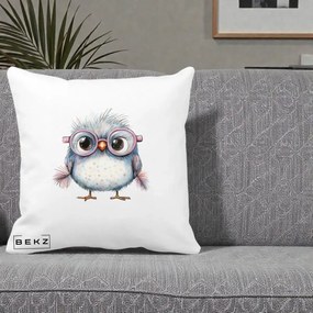 Perna Decorativa Pui Pufos cu Ochelari Roz, 40x40 cm, Alba Mata, Husa Detasabila, Perna Inclusa, BEKZ®