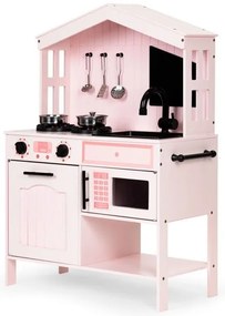 Bucatarie din lemn pentru copii cu cuptor, plita, microunde si accesorii