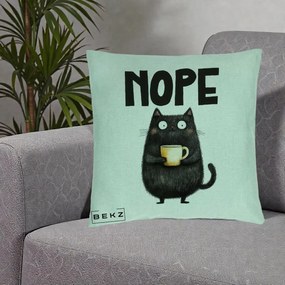 Perna Decorativa NOPE Pisica Neagra Cafea, 40x40 cm, Verde Menta, Husa Detasabila, Perna Inclusa, BEKZ®