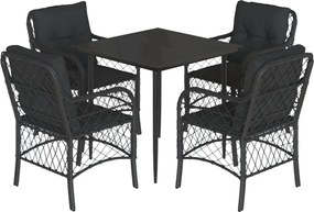 vidaXL Set mobilier de grădină cu perne, 5 piese, negru, poliratan