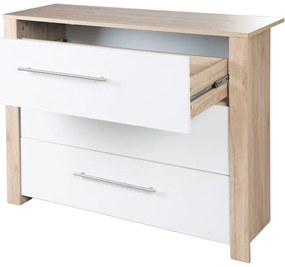 Comodă de copii albă/în culoare naturală joasă cu aspect de lemn de stejar cu masă de schimbat 112x98 cm – Roba