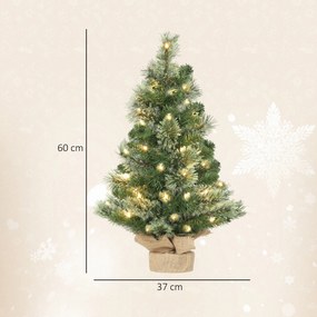 HOMCOM Pom de Crăciun Mic Înalt de 60cm cu 35 LED-uri Albe și Ramuri Ignifuge | Aosom Romania