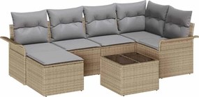 vidaXL Set de canapele pentru grădină cu pernă 7 pcs Bej Rattan poli