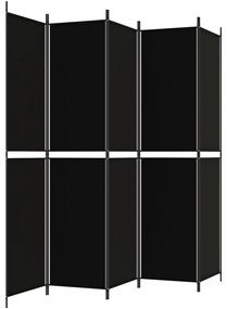 Paravan de camera cu 5 panouri, negru, 250x220 cm, textil
