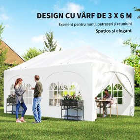 Outsunny Gazebo pliabil 3x6 m, cu pereți detașabili, saci cu nisip, geantă de transport și protecție UV30+, gri deschis/alb | Aosom Romania