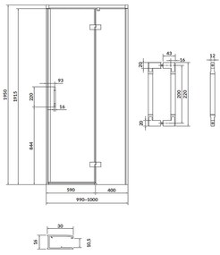 Usa sticla dus batanta 100x195 cm profil negru Cersanit Larga, montare dreapta 1000x1950 mm, Dreapta, Negru mat