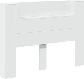 vidaXL Tăblie cap cu raft Alb 140 x 16,5 x 103,5 cm Lemn compozit