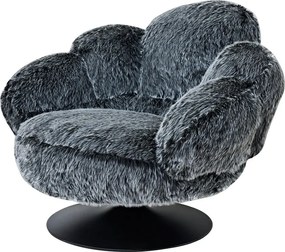 Fotoliu de relaxare rotativ 360° tip Lounge, tapițerie Mink Cashmere, bază metalică neagră Ø60 cm, Gri, 96x93x78 cm