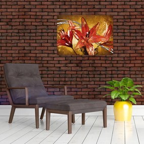 Tablou pe sticlă cu flori de crini (70x50 cm)