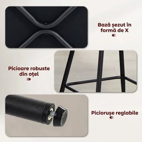 HOMCOM Set 2 scaune de bar cu spătar și suport pentru picioare, tapițerie textilă și picioare din oțel, negru | Aosom Romania