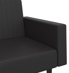 Canapea extensibila 2 locuri si taburet, negru, piele ecologica Negru, Cu suport de picioare