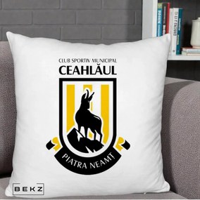 Perna Personalizata CSM Ceahlaul Piatra Neamt Fotbal, 40x40 cm, Alb Pufos, Husa Detasabila, Perna Inclusa, BEKZ®