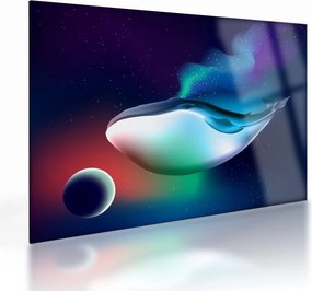 Tablou pe sticlă - O balenă în spațiu (70x50 cm)