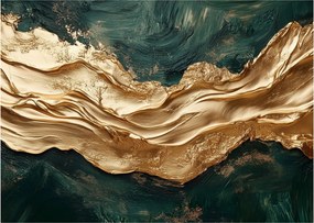 Tablou pe sticlă - Abstracție verde cu auriu II. (70x50 cm)
