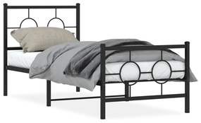 376234 vidaXL Cadru pat metalic cu tăblii de cap/picioare, negru, 75x190 cm